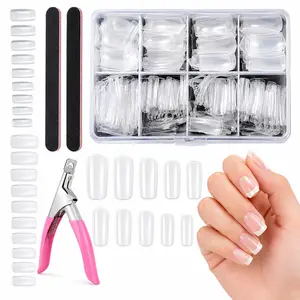 1000PCS Clear & Natural Square Acrylic Nail Tips, Short French False Nails Half Cover Full Set 10 Sizes with Storage Box, Professional Manicure Kit for Salon Home DIY
