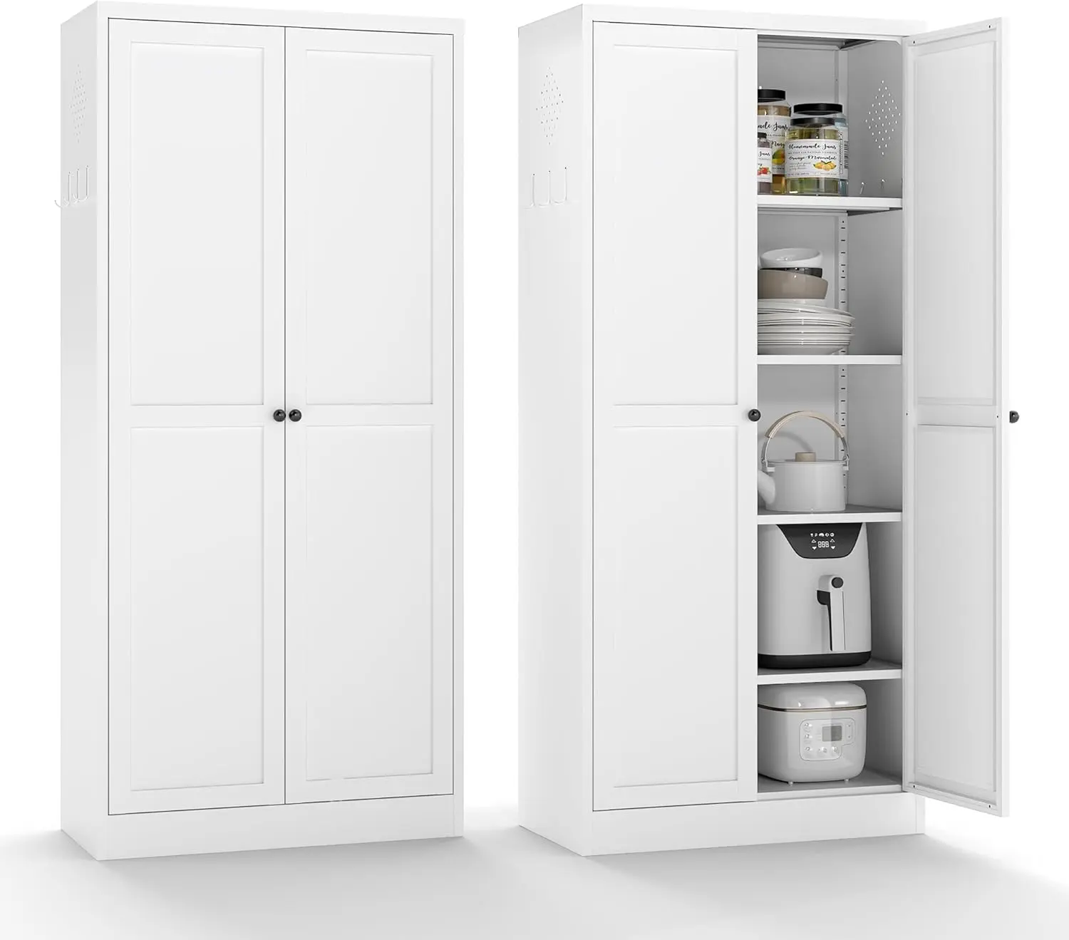 Kitchen Pantry Cabinet,61" Black Pantry Storage Cabinet with 4 Tier Adjustable Shelves and 2 Doors,Freestanding Cupboard,Metal Pantry Cabinets with Handle for Living Room Kitchen Assembly Required