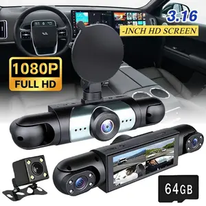 4-Channel Dash Cam Front Rear & Inside, 1080P Full HD Car Driving Recorder Video Dashcam with 3.16" IPS Screen, 64GB Card, Night Vision, Parking Mode