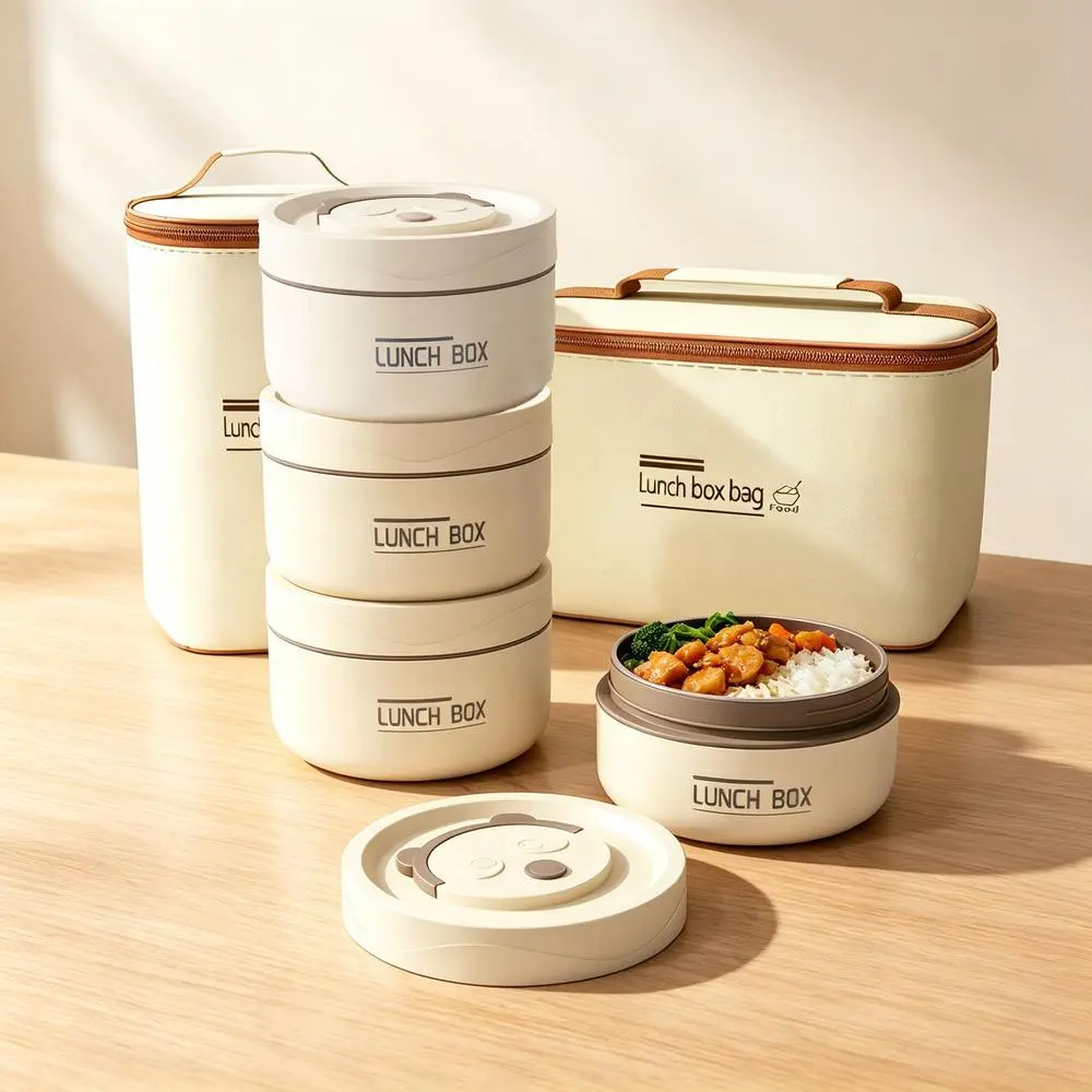 Stackable Thermal Lunch Box Set, Leakproof Food Grade Steel Meal Container with Insulated Bag and Cutlery, Portable for Office & Outdoor Picnics, Lightweight, Compact Stack, Microwave Safe, Insulated Food Carrier, Lunch Bag