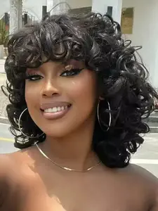 12-Inch African Curl Bob Wig, Pre-Styled Elastic Synthetic Fiber, Perfect for Women, Halloween, Parties, Stage Performances