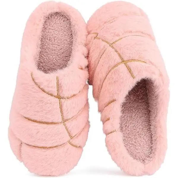 Luyoo Unisex Concha Slippers - Plush Lining Mexican Pan Dulce Design, Cozy Non-Slip Indoor Pink Slide Shoe Footwear, Memory Foam, Women, Slip On