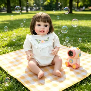 Chloe Realistic Toddler Girl Doll 24" with Brown Hair & Expressive Eyes Super Soft Fluffy Reborn Doll in White Dress with Lace Collar Perfect for Gifts & Play