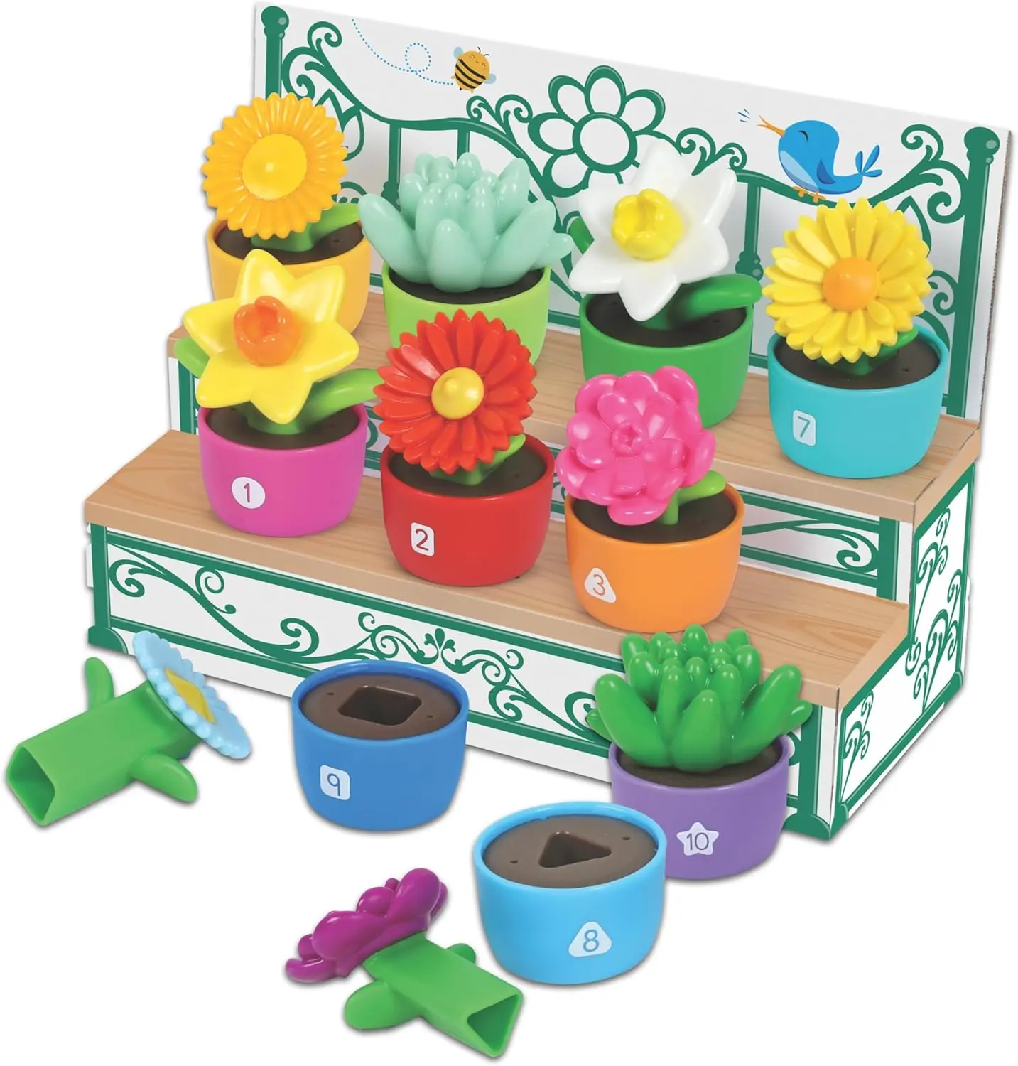 Learning Resources Shape & Color Garden Learning Blooms Playset Collection, Flower Building Outdoor Sensory Toys, Preschool Educational Toys