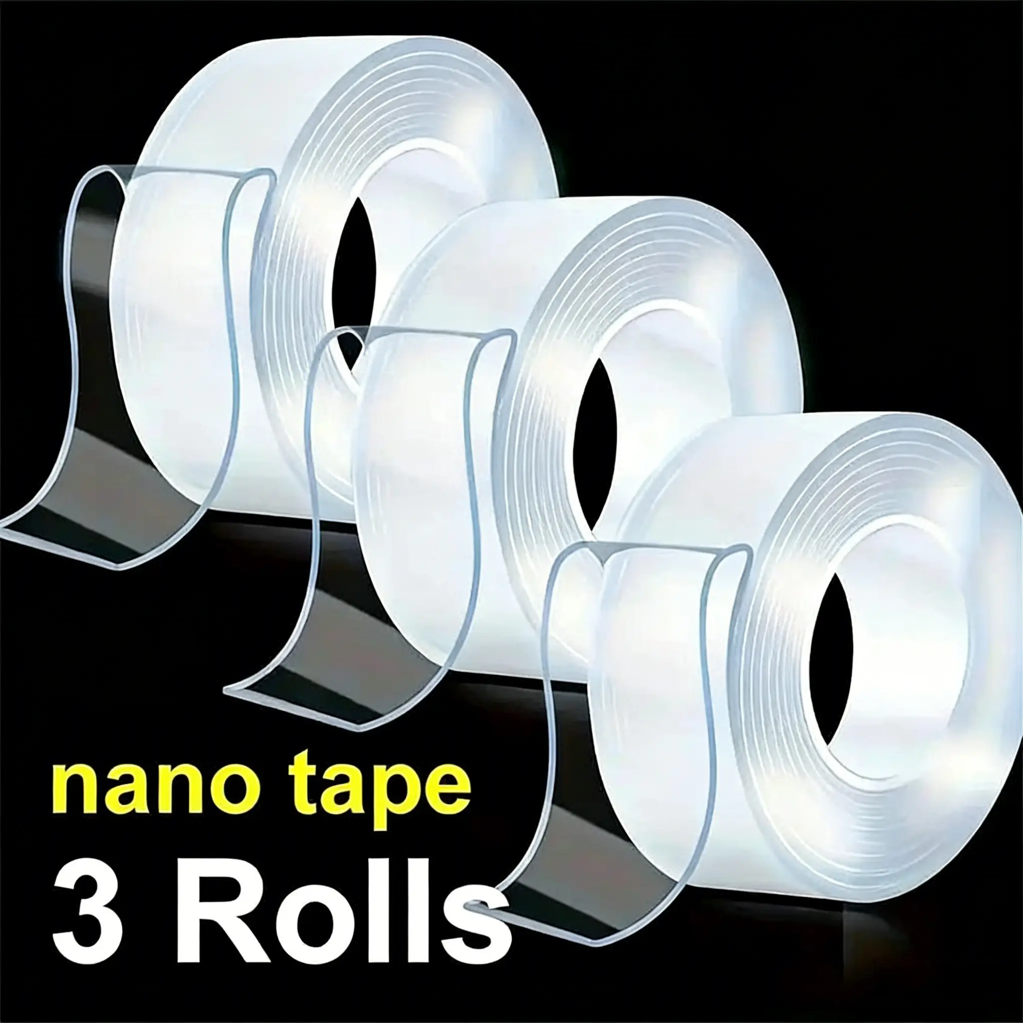 Double-Sided Nano Tape, 3 Counts Self Adhesive Reusable Traceless Strong Sticky Adhesive Strong Adhesion Waterproof Tape, Multipurpose Removable Washable Clear Mounting Tape Strips for Home, Office and Car #GLOBAL PICKS