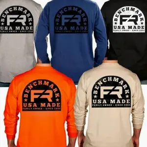 Benchmark Wood Stamp Flame Resistant Long Sleeve Shirt, Men's Graphic Workwear T-Shirt, Long Sleeve Tee clothing IJN ANY SQF