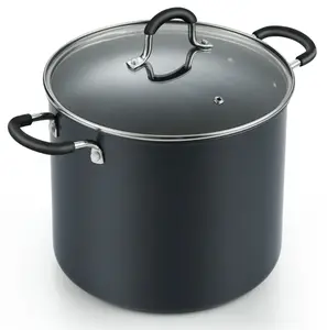 Nonstick Stockpot Soup pot Professional Hard Anodized 10-QT with Lid ，Dishwasher Safe with Stay-Cool Handles, Black Aluminium Cookware