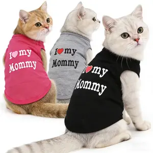 3 Pcs Summer Pet Vest Set, Breathable Cat Dog Clothes, I Love Dad/i Love Mom Design, Comfortable Summer Wear for Pets
