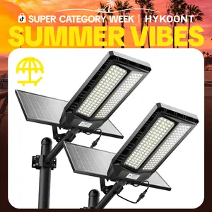 HYKOONT TW16 Utral Dual Solar Sanels Solar Light Outdoor - All-Weather Performance Dual Solar Light, 6500K Daylight, Large Lamp Beads, Optical Convex Lens,  Motion Sensor and Remote Control, Dusk to Dawn for Yard Lighting solar outdoor lights