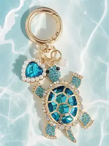 Ocean Blue Crystal Turtle Bag Charm Pendants, Pearl Heart & Turtle Bag Chain Charms, Marine Style Bag Decoration Keychain, Bag Pendant for Backpack Purse, Ideal for Ocean Lovers & Beach Style Enthusiasts, Trendy Bag Charms