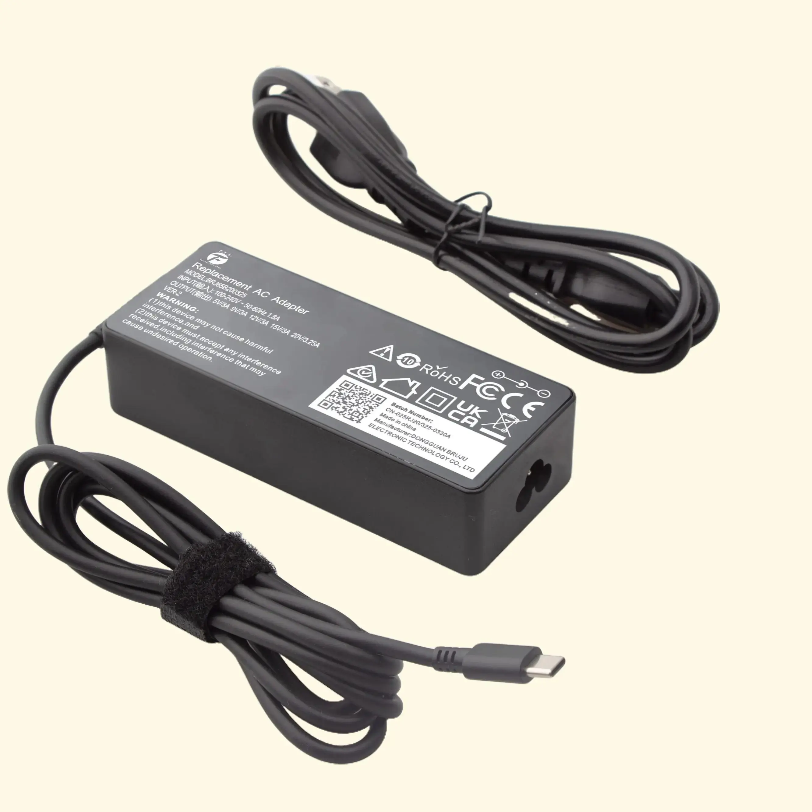 FTS 65W USB-C Laptop Charger with Type C Charging, Fast Charging Adapter for HP, Dell, Lenovo Laptops & Chromebooks, Travel Power Cord Replacement, 30 Days Warranty Type C Port
