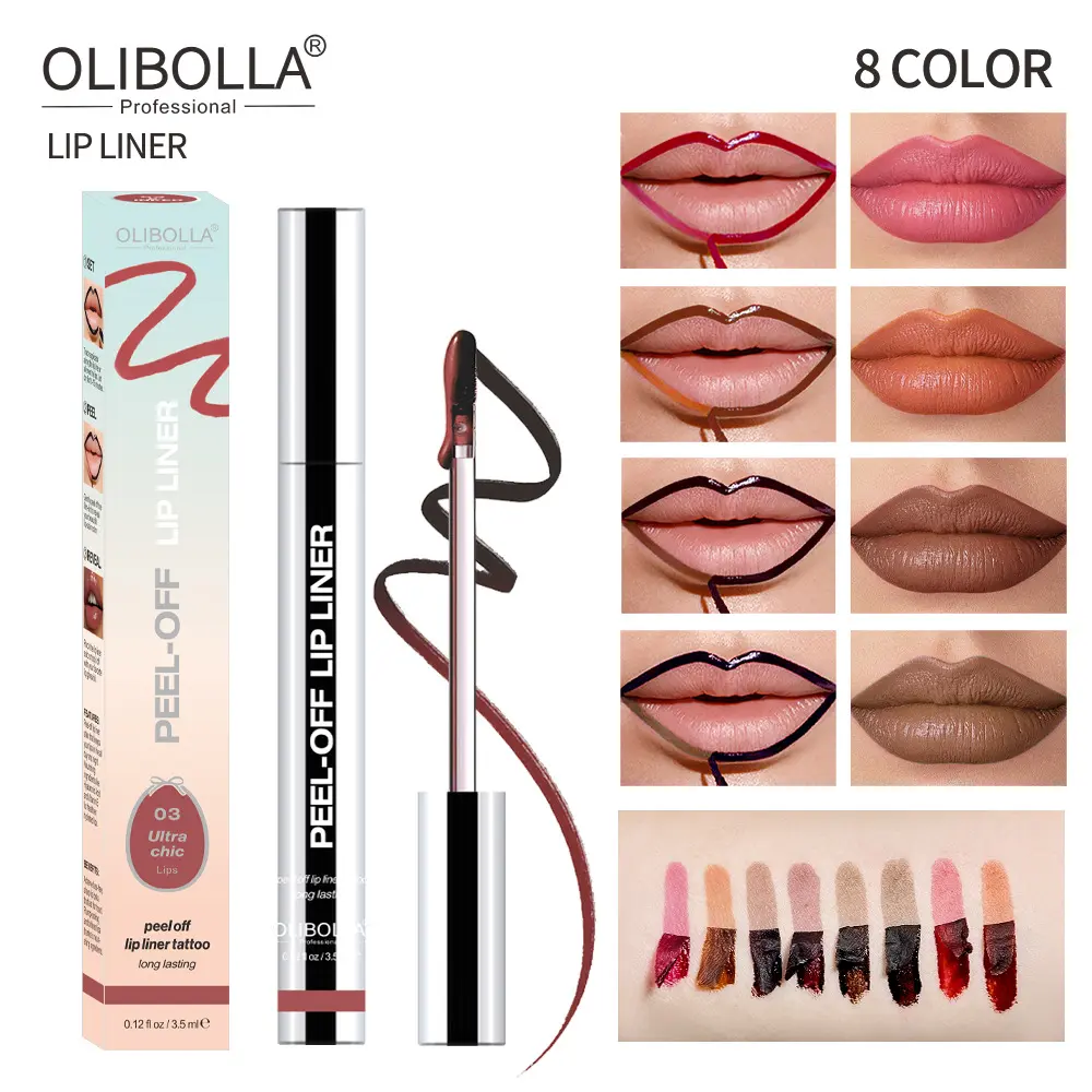 Olibolla 5Pcs Peel Off Lip Liner Stain Set, Long-Lasting Smudge-Proof Waterproof Nude Matte Tint, 24H Color Hold Lip Markers, Cosmetic Eyeliner Makeup Product, Lip Definer
