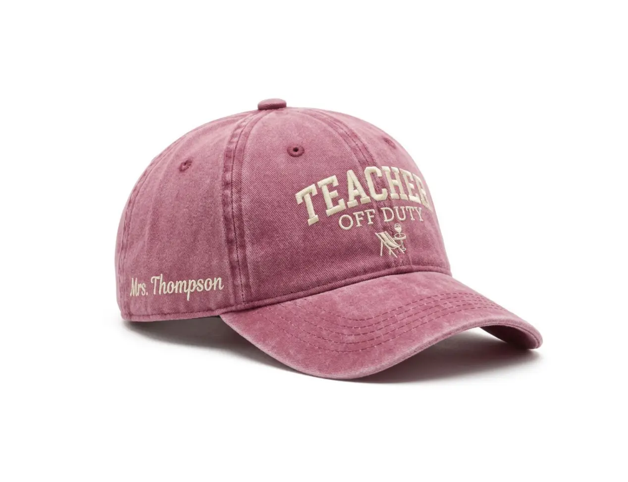 Personalized Teacher Off Duty Embroidered Baseball Cap, Vintage Washed Custom Name Teacher Hat, Teacher Gift