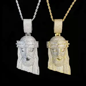 God First Jesus Piece Head Iced Out Bling Zirconia Pendant Necklace |   Cuban Link Chain |   Chicano Classic Hip Hop Minimal Sporty Style Jewelry for Men & Women, Daily Wear Accessory, Ideal Gift