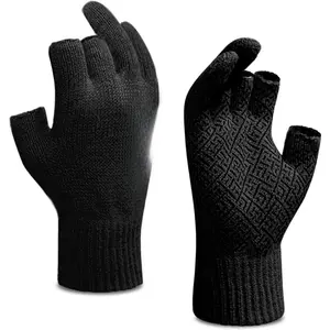 Fishing Gloves - Winter Fingerless Knitted Gloves for Men and Women 3-Cut Fingers Warm Gloves for Cold Weather, Fly Fishing, Ice Fishing, Kayaking