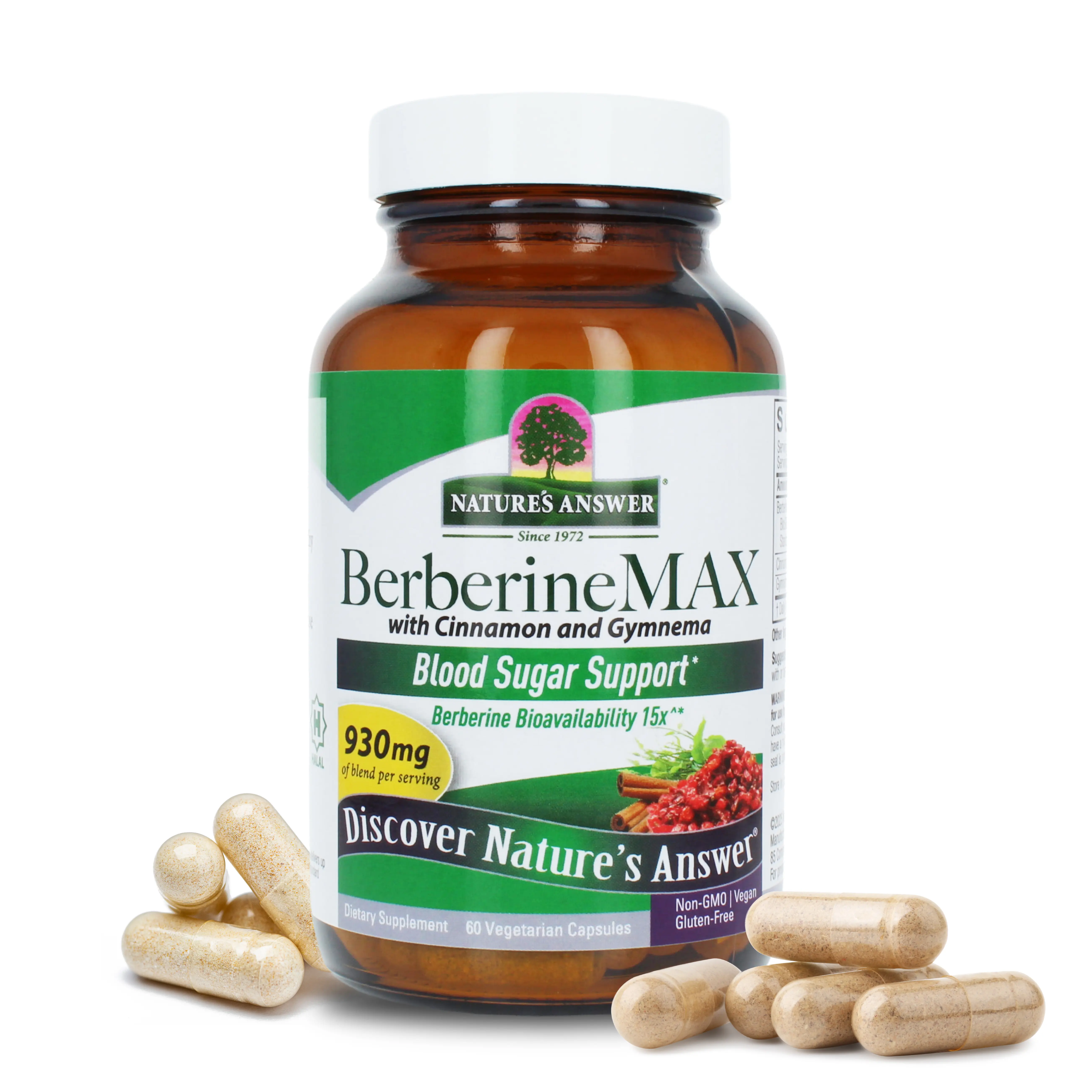 Nature's Answer BerberineMAX 680mg – Advanced Blood Sugar & Metabolic Support Supplement with BioSNEDS for Absorption – Includes Cinnamon & Gymnema – Vegetarian, Non-GMO, Gluten Free – 60 Capsules