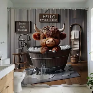 1 Pc Rustic Farmhouse Shower Curtain, Bathroom Decor Accessories, for Bathroom Transformation with Cow Tub Design Perfect for Country Style Home Decor, Western shower curtains for bathroom