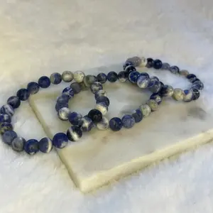 Sodalite 8mm Sphere Bracelet with Blue and Black Beads