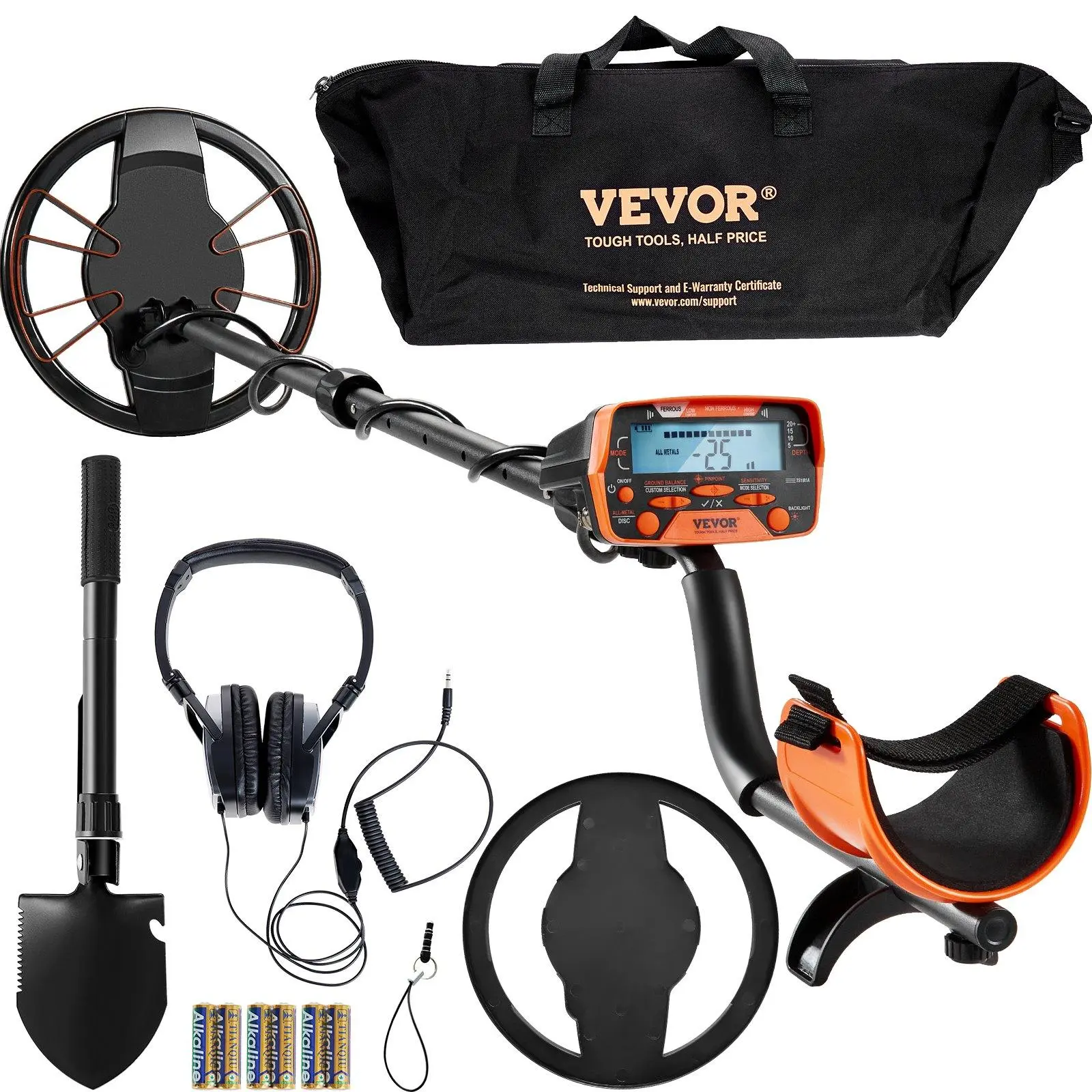 VEVOR Metal Detector for Adults & Kids, 10 Inch Waterproof Search Coil, High Precision Pointer Display, 38-49in Adjustable Handle Aluminum Stem, Lightweight, 7 Modes, Includes Handbag & Batteries for Gold Treasure Hunting, 2 Detection Modes