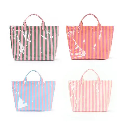 Striped Tote Bag High-Value Lightweight Casual Handbag Large Capacity Commute Travel Shoulder Bag All-Season Beach Tote Bag