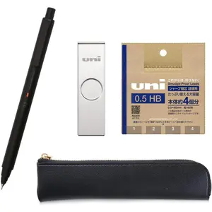 Kuru Toga Metal 0.5mm Nocturne Black,  Metal Case +  Refill 0.5mm HB, Black slim pen case