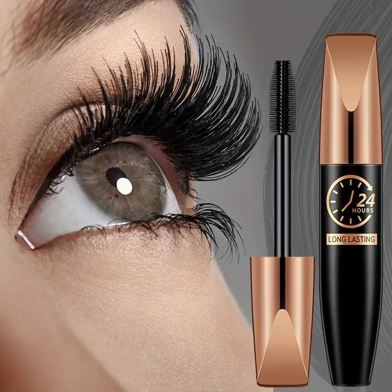 24 Hours Waterproof 8D Fiber Lash Enhancer, Curling and Lengthening Formula with Fluffy Brush Head, All-Day Smudge Protection, Black Mascara, Volumizing Mascara, Anti-Ball Shadow, Fine Tube Packaging, No Crumb Application