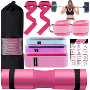 Squat Barbell Pad Set - 9 count with 2 Ankle Straps, 3 Resistance Bands, Carry Bag & Weight Lifting Bar Cushion for Effective Squat