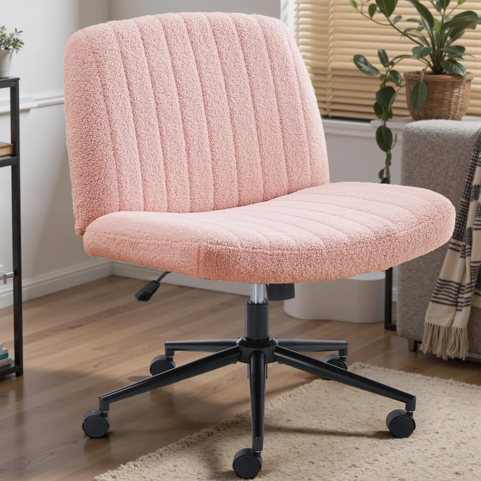 Sweet Funiture S - Criss Cross Office Chair with Wheels, Wide Armless Home Office Desk Chair with Dual-Purpose Base, Swivel Height Adjustable
