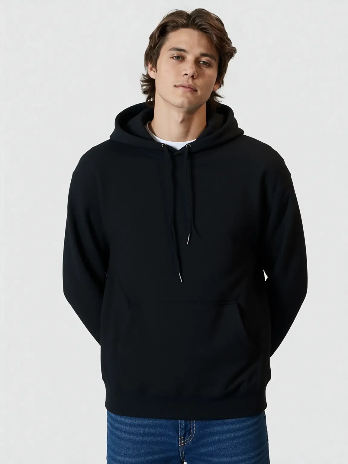 Men's Simple Plain Pullover Hoodie Sweatshirt - Lightweight Casual Long-Sleeve 100% Polyester Top for Everyday Wear, Menswear Tops