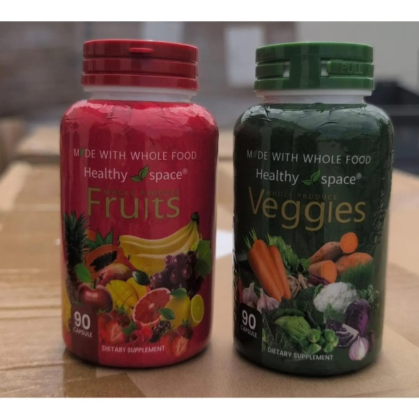 Healthy Space Whole Food Fruits & Veggies Dietary Supplement Capsules - 90 Count - for Optimal Nutrition, Capsule