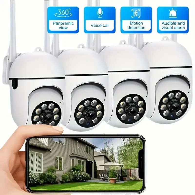 【JOOAN 2.4G WiFi 1080P FHD Home Smart Security Camera】BT/WiFi Connection, Color Night Vision, 360° PTZ Panorama, Motion Detection, Two-Way Audio, Siren Alarm, SD/Cloud Storage (Optional), USB Cable Included, Plug-in Power Required (Not Included)