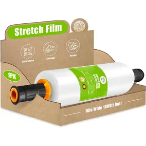 Plastic Wrap Stretch Film Roll - 1000ft 60 Gauge Industrial Strength 18 inch Wide Clear Plastic Wrap Roll with Handles for Pallet Wrapping Shipping Moving - Clear, Pack of 1