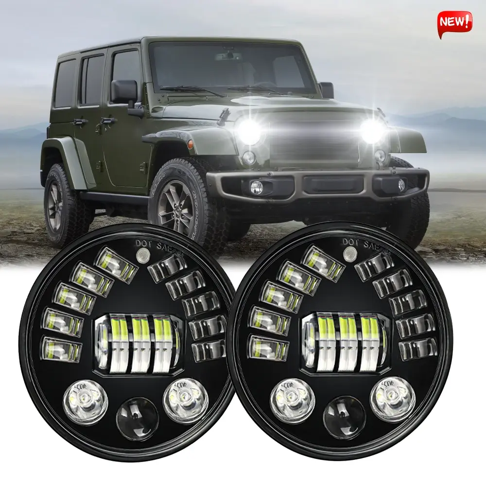 Pair 7" inch Round LED Headlights DRL Projector Light for Jeep Wrangler CJ JK LJ Led Headlamps Bulbs Carlights