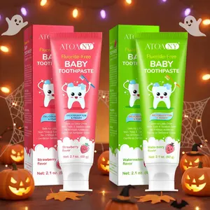 Atoany Children Toothpaste, Strawberry + Watermelon Flavors, Fluoride-Free, Sugar-Free, Gentle on Sensitive Gums, Non-Toxic, Premium Kids Dental Care, Toothpaste Set