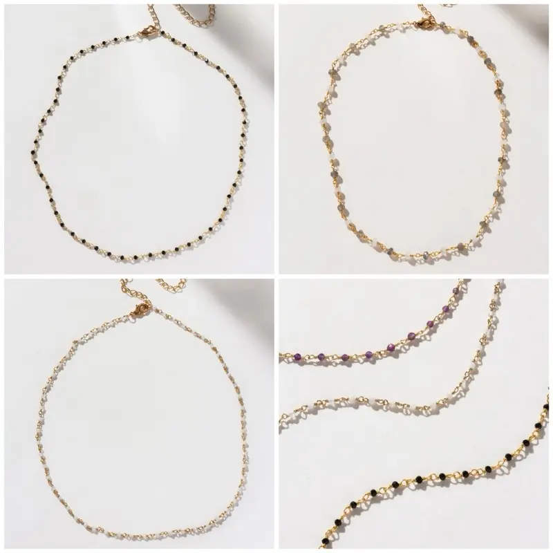 Genuine Stone Dainty Chain Necklace - Gold Plated Brass