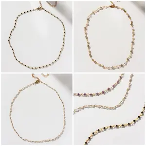 Genuine Stone Dainty Chain Necklace - Gold Plated Brass