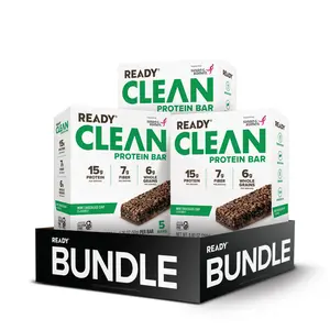 READY Protein Bar - Mint Chocolate Chip Flavor - 15g Protein, 7g Fiber, 6g Whole Grains - 3 Boxes, 15 Bars - Gluten Free - Perfect for Fitness & Snacking