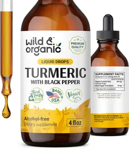 Wild & Organic Turmeric Tincture - Turmeric Curcumin with Black Pepper Extract - Joint Support Supplement - Curcumin Root Liquid Drops - Vegan, Sugar & Alcohol-Free - 4 fl oz