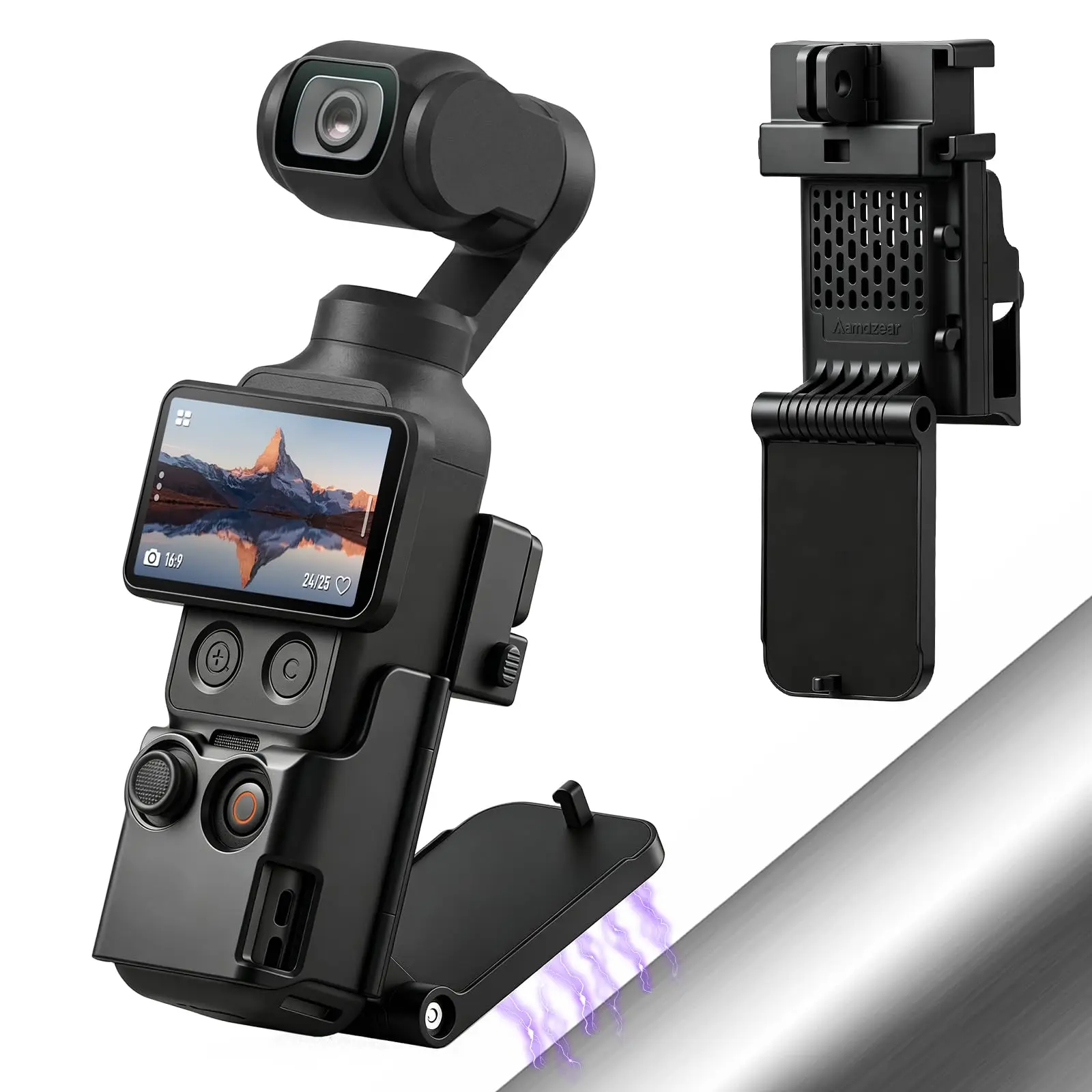 AMAZEAR Plastic Magnetic Mount Stand, 180° Adjustable Handle Adapter Clamp for DJI Osmo Xtra Muse/Pocket 4/Pocket 3, Black Camera Accessory for Desktop & Vertical Surfaces