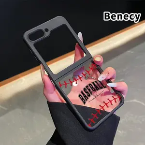 Baseball Mama Love Pattern Phone Case for Z Flip 7/6/5/4 Silicone TPU Folding Phone Case with Central Axis Protection and Full Lens Coverage