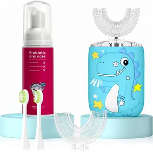 Kids Electric U Shaped Toothbrush,Kids Sonic Full Mouth Toothbrush with 4 Soft Brush Head Automatic Rechargeable 6 Cleaning Modes IPX7 Waterproof 360 Degree Cleaning - Age2-7 Blue