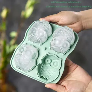 New Silicone Ice Cube Tray Mold, Animal Owl Cat Design, Home Use Ice Maker, Durable and Reusable, Perfect for Drinks and Beverages