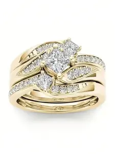 Women's Luxury Artificial Zircon Stacking Ring Set, Elegant Copper Jewelry for Wedding Engagement Anniversary Party Gift, All Season Wear, Bridal Set Rings, Stackable Rings
