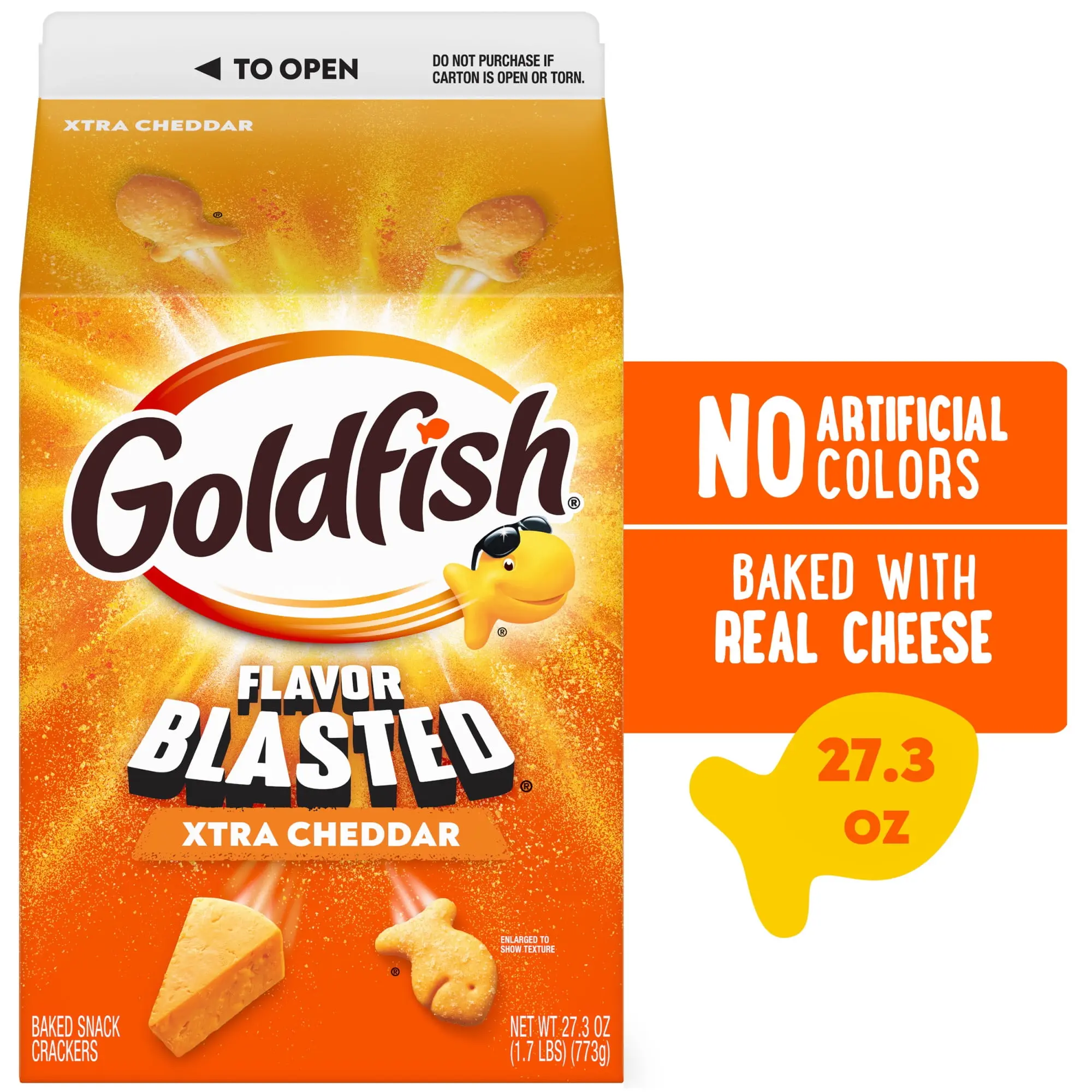 Goldfish Flavor Blasted Xtra Cheddar Cheese Crackers, 27.3 oz Carton