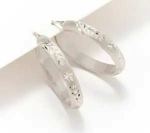 Judy Crowell Sterling Silver Diamond Cut 1 1/4" Hoop Earrings