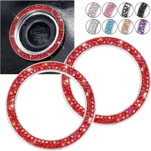 Push Start Button Bling Rings Auto Car Engine Start Stop Button Sticker Emblem,Rhinestone Bling  Car Accessories Decor for Women Girl 2 Pcs