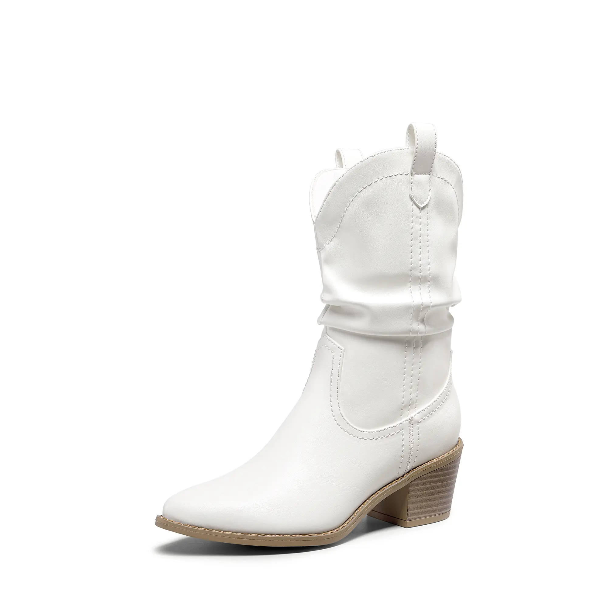 Dream Pairs Women's Stylish Western Boots, Slouchy Mid-Calf PU Leather Footwear with a Pointed Toe and Cuban Heel, Design, Rodeo Outfit Inspo, Western Elegance, Country Girl Aesthetic, Statement Shoes, Pull Tabs, Western Ootd, Jersey Liner