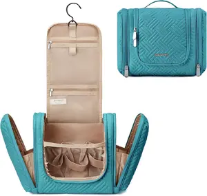 BAGSMART Large Hanging Travel Toiletry Bag for Women - Stylish Organizer for Cosmetics, Shampoo, Full-Sized Containers & Toiletries - Perfect for Travel - Blue