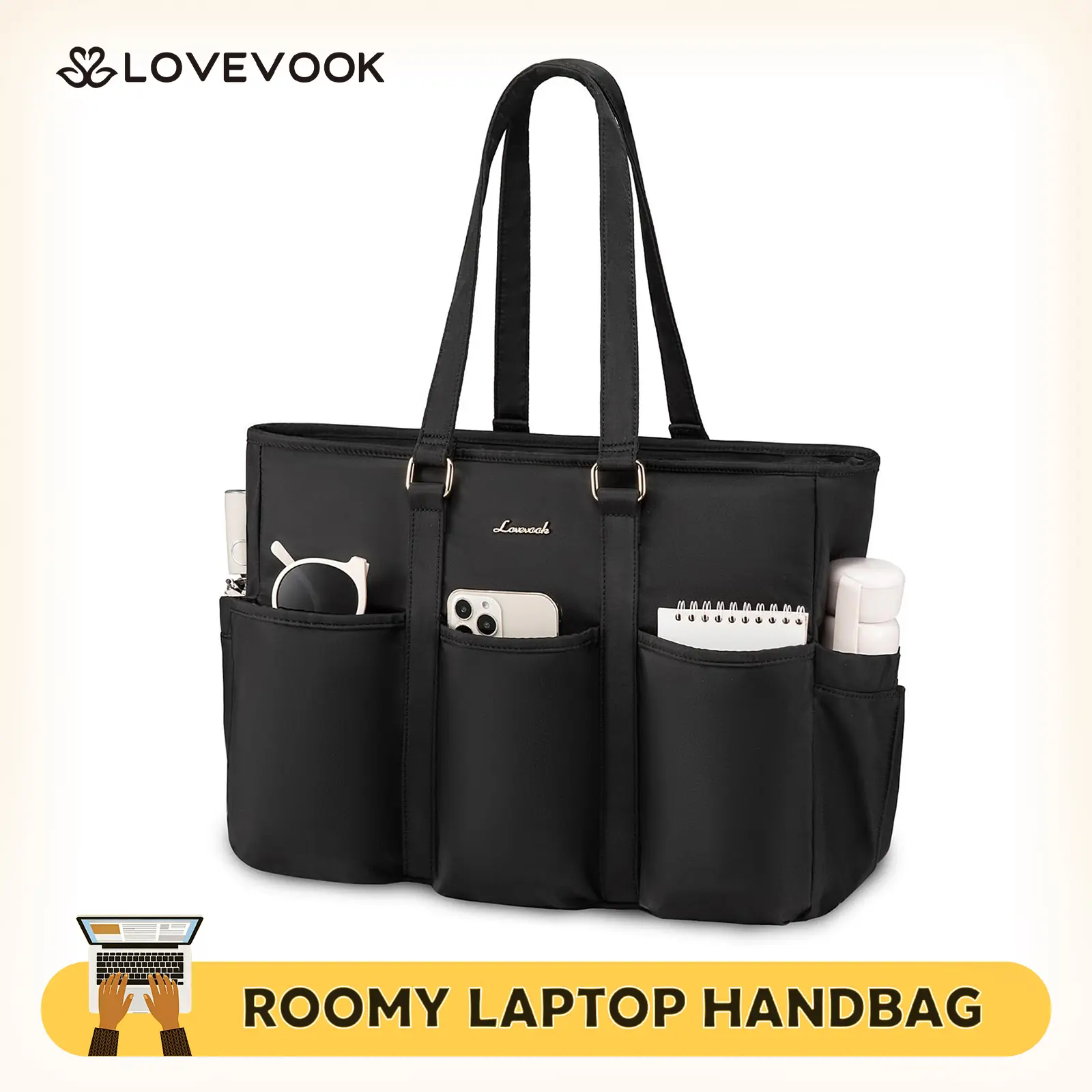 LOVEVOOK Laptop Tote Bag for Women Work, Teacher Tote Bag Nurse Bag, Utility Bag For Work/Travel/College/Daily, Professional Computer Bag Large Purse Handbag With Multi Pockets & Top Zipper