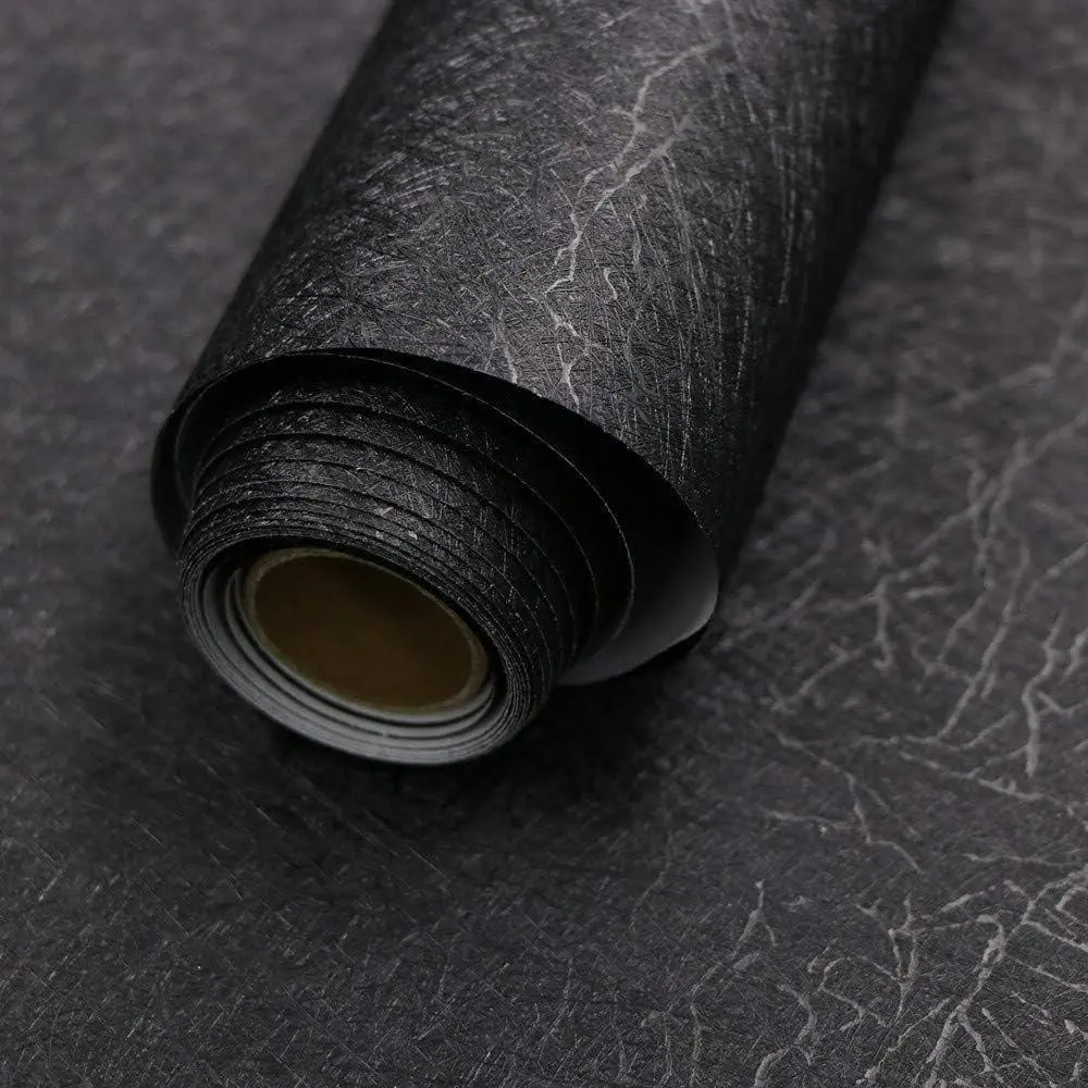 15.7"x118" Black Embossed Silk Self-Adhesive Peel-and-Stick Wallpaper - Waterproof Stain-Resistant Vinyl Wrap for Kitchen Cabinets, Shelves, Doors, Apartments (Renter-Friendly, Removable, Fireplaces Compatible)